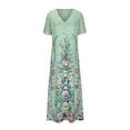 thumbnail image 4 of SMihono Robe Maxi Bohème d'Été pour Femmes Grande Taille Mode Féminine Col en V Dentelle Manches Courtes Longue Robe de Plage, 4 of 6