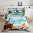 thumbnail image 1 of Erosebridal Starfish Seashell Bedding Full Comforter Set, Ocean Sailboat Down Comforter, White Bird Decor, Reversible, 1 of 8