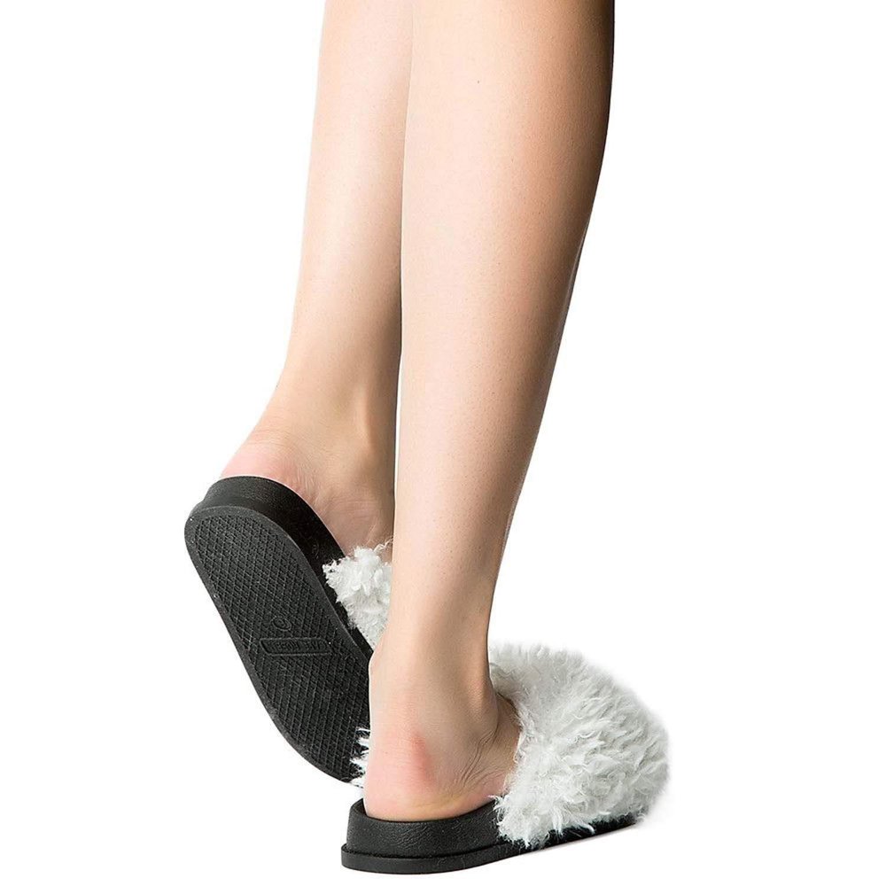 fuzzy footbed sandals