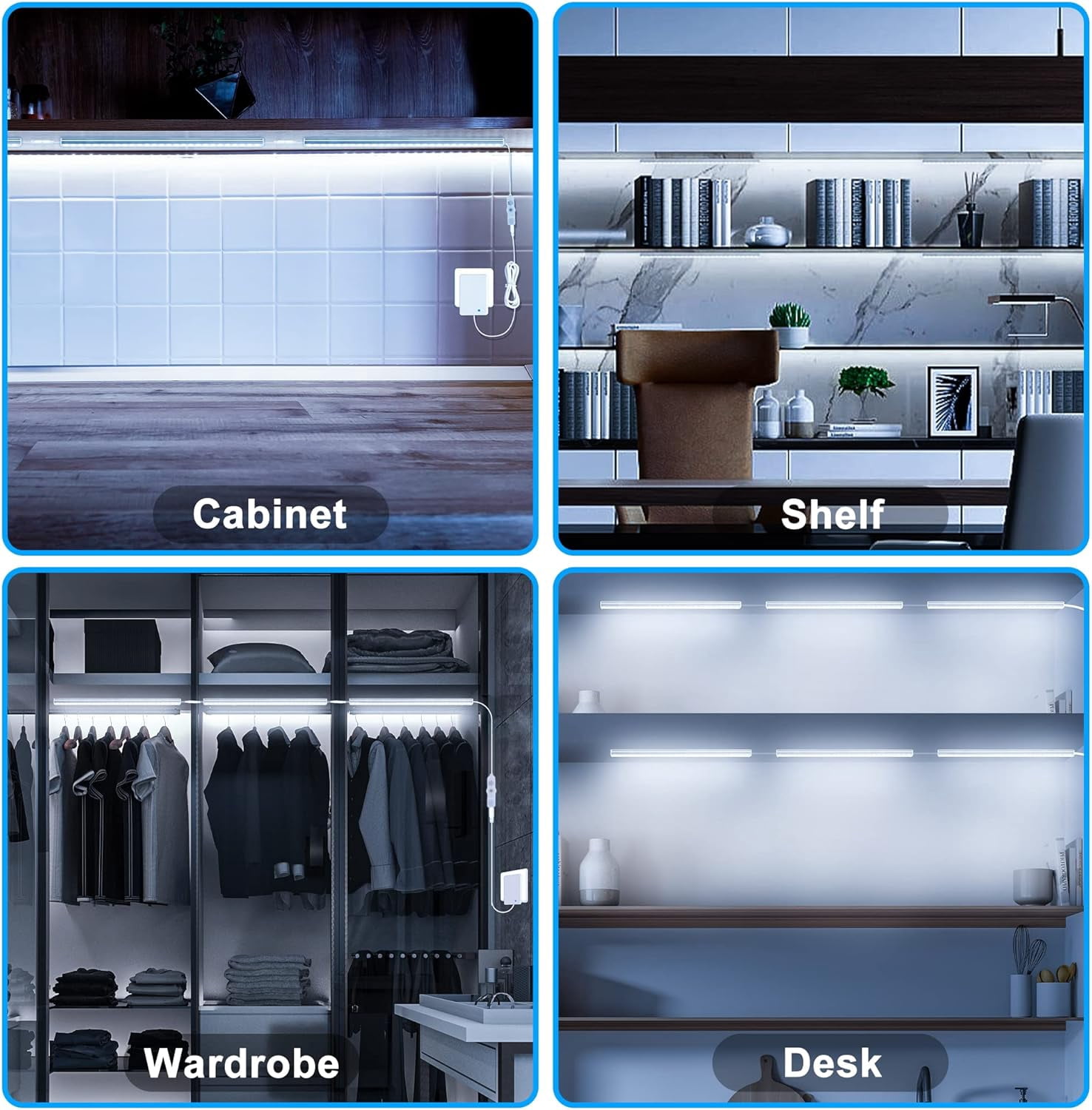 Maylit Under Cabinet Lights Plug in, 6 Pcs 12 Inch Ultra Thin Under Cabinet Lighting, Super Bright Daylight White Under Counter Lights for Kitchen, Dimmable Light for Cabinet, Counter, Workbench