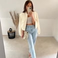 thumbnail image 4 of Bomber Jacket for Women - Cropped Button Down Casual Jacket with Pockets, Lightweight All-Season Outerwear Coat Beige L, 4 of 5