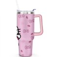 thumbnail image 2 of 40oz Hello Kawaii Cat Cute Stainless Steel Tumbler with Lid and Straw,Spill Proof Travel Cup Double Wall Vacuum Insulated Coffee Mug with Handle Pink, 2 of 7