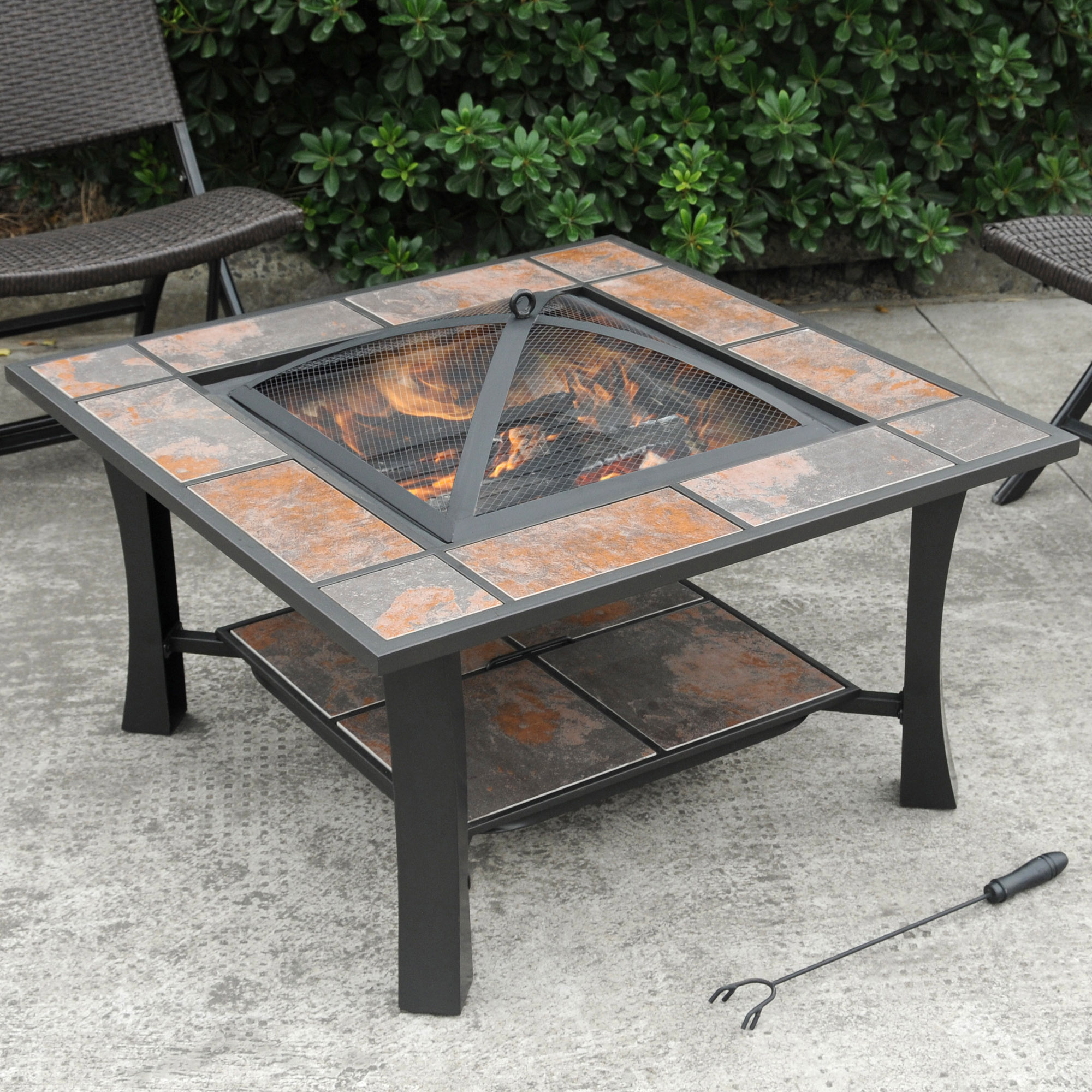 Axxonn 32", 2-in-1 Malaga Convertible Square Tile Top Fire Pit, Coffee Table wood burning Fire Bowl - image 2 of 5