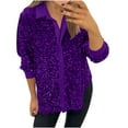 thumbnail image 2 of Sequin Tops For Women Sparkly Tops For Women Casual Party Club Button Down Shirt Purple 2XL, 2 of 6