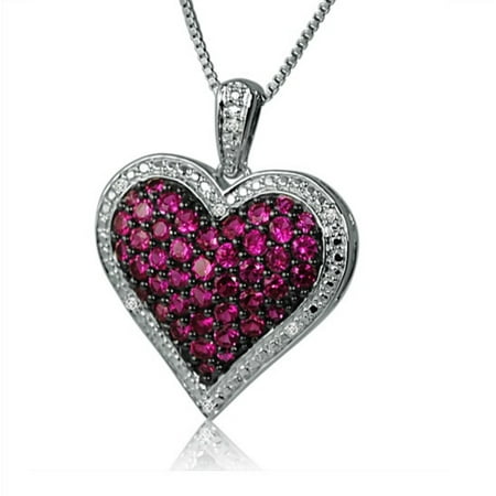 1ct TGW Created Ruby and Diamond Puffed Heart Pendant-Necklace in Sterling Silver