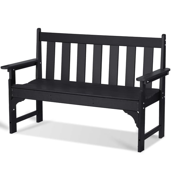 Nalone Outdoor Bench, 48in HDPE Bench with Armrest for Garden, Patio, Backyard, Black