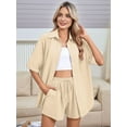 thumbnail image 3 of Women 2 Piece Outfit Summer Short Sleeve Top and Shorts Sweatsuit Set Light  Color S, 3 of 7