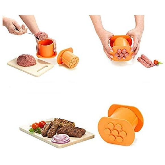 One Press Cevapcici Maker Hot Dog Maker Manueller Wursthersteller mit 7 Löchern, selbstgemachtem Fleischstreifen-Quetscher, Wurst-Fleischfüller-Kit Grillgrill-Zubehör (naranja)