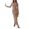 thumbnail image 2 of INSPIRE CHIC Women's Turtleneck Dress Casual Party Club Slim Fit Long Sleeve Small Beige, 2 of 5