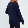 thumbnail image 5 of ATOYSOY Women's Long Sleeve Tees Fall Winter Loose Tops Outwear Solid Color Pullover Clearance Crew Neck Sweatshirts Fashion Casual Cotton Shirts Pleated Blue XL, 5 of 7