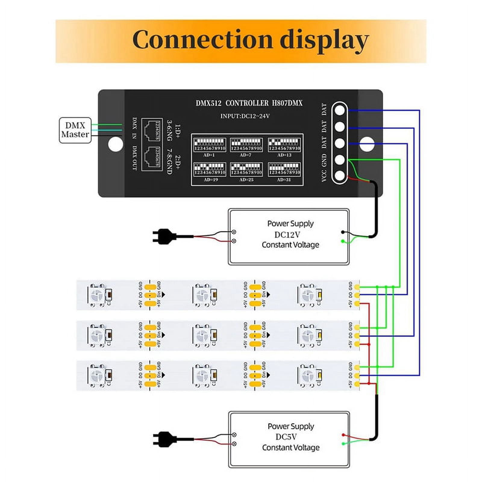 DMX512 H807 RGB LED Controller WS2811 WS2812B WS2813 WS2815 Pixels Led Strip Controller Stage Light 1024Pixels