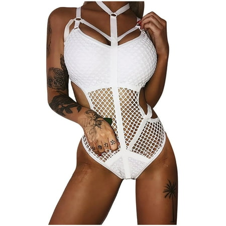 RUTAYY Swimwear Women Sexy Stitching Mesh Hollow Bikini One-Piece Monokini Swimsuit Tropical Beachwear