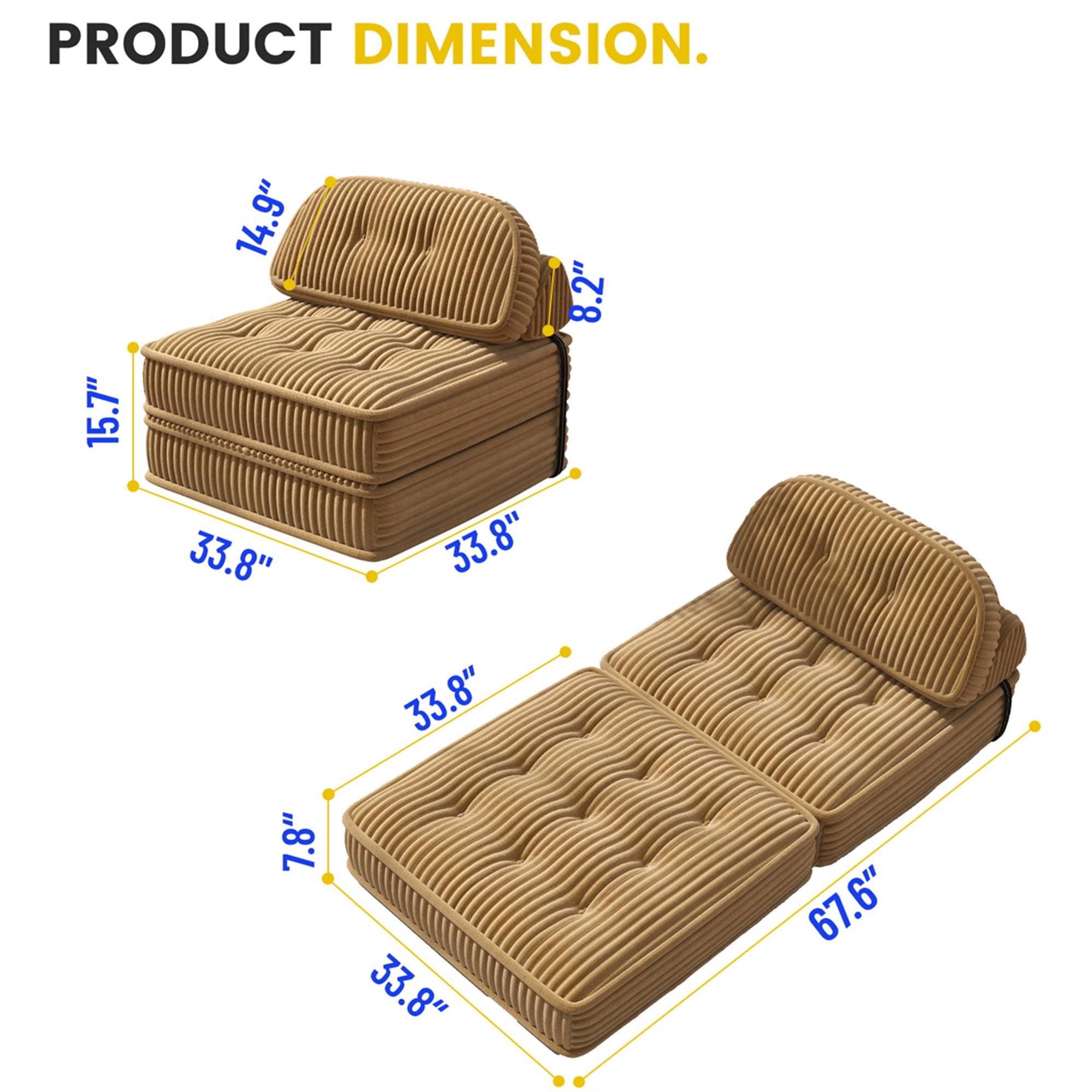Aukfa Tufted Futon Convertible Folding Sofa Bed with Back Support, Twin Size, Corduroy, Brown