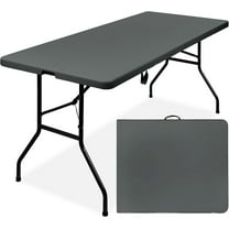 YEXJ 6ft Plastic Folding Table, Indoor Outdoor Heavy Duty Portable w/Handle, Lock for Picnic, Party, Camping-Dark Gray-6ft