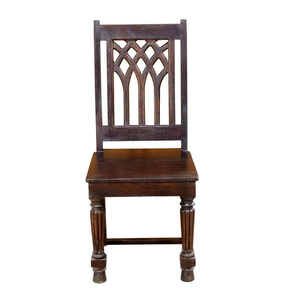 Cathedral Solid Mango Wood Dining Chair | Rustic Wood Dining Chair With Back Support | Handcrafted Dining Room Chair | Living Room Chair