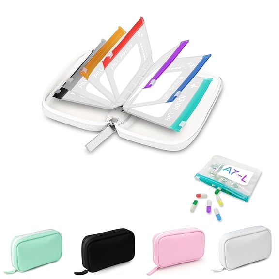 Waterproof Pill Organizer with Zippered Pill Pouches for Binder, Large Weekly Medicine Organizer, Color-Coded Reusable Travel Pill Storage System