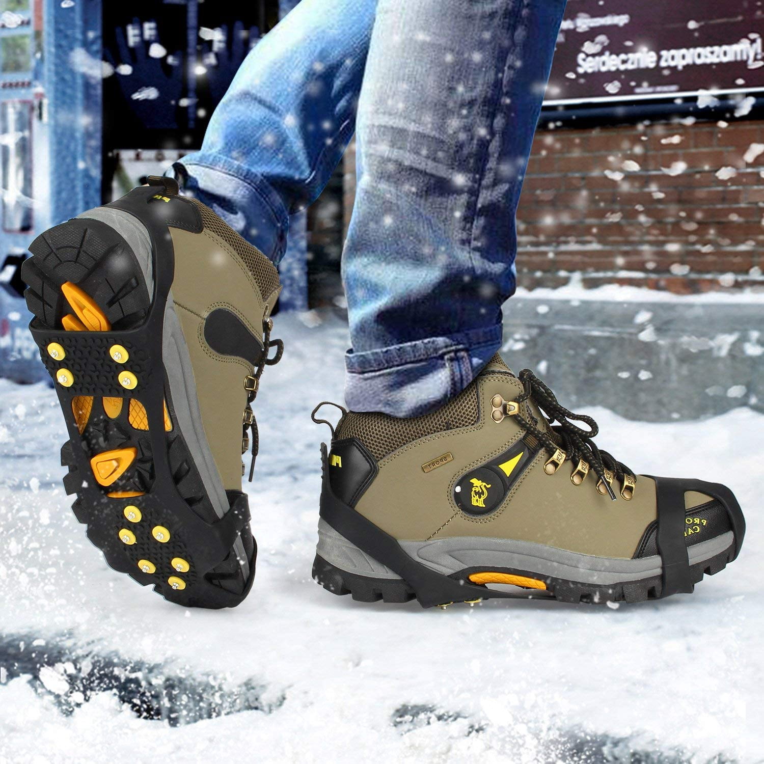 CRAMPONS OVER BOOTS SHOES snow ice cleats metal studs  RRP £9.99 
