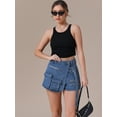 thumbnail image 3 of DARING DIVA Women's High Waist Western Asymmetrical Denim Cargo Skirt Shorts M Blue, 3 of 7