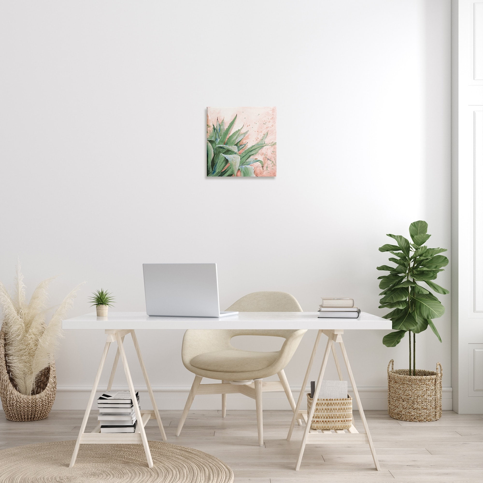 Green Succulent Plant Leaves Contemporary Paint Splatter Botanical & Floral Gallery-Wrapped Canvas Print Wall Art, 17x17