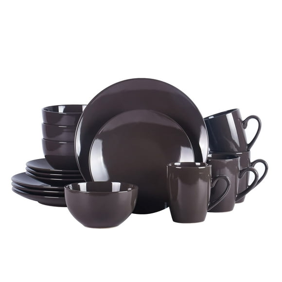 HomeVss, Color Wave Stoneware 16pc Dinnerware Set, Autumn Grey