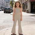 thumbnail image 2 of Kids Yoga Bell Bottom Pants Solid Color Casual Skinny Sweatpants Beige 10 Y-12 Y, 2 of 4