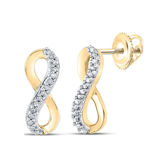 L U DIAMONDS 10k Yellow Gold Diamond Infinity Earrings 1/20 Ctw