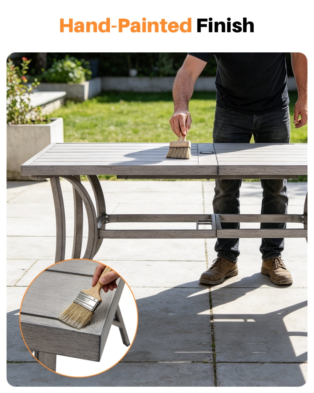 60" Outdoor Rectangle Dining Table for 6 with Umbrella Hole, Aluminum Sturdy Frame, Limed Oak
