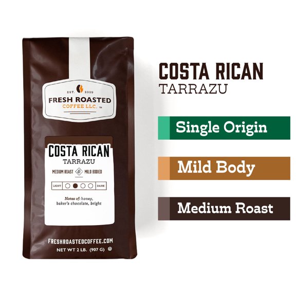 Fresh Roasted Coffee, Costa Rican Tarrazu Coffee, Medium Roast, Whole Bean, 32 oz 2 lbs