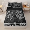 thumbnail image 2 of Homewish Leopard Print Bow Pearl Zipper Full Size Comforter Sets with Fitted Sheet and 2 Pillowcases for Girls, Silver Glitter Print Ribbon Zipper Bedding Set, Black Reversible, 4 Pieces, 2 of 6