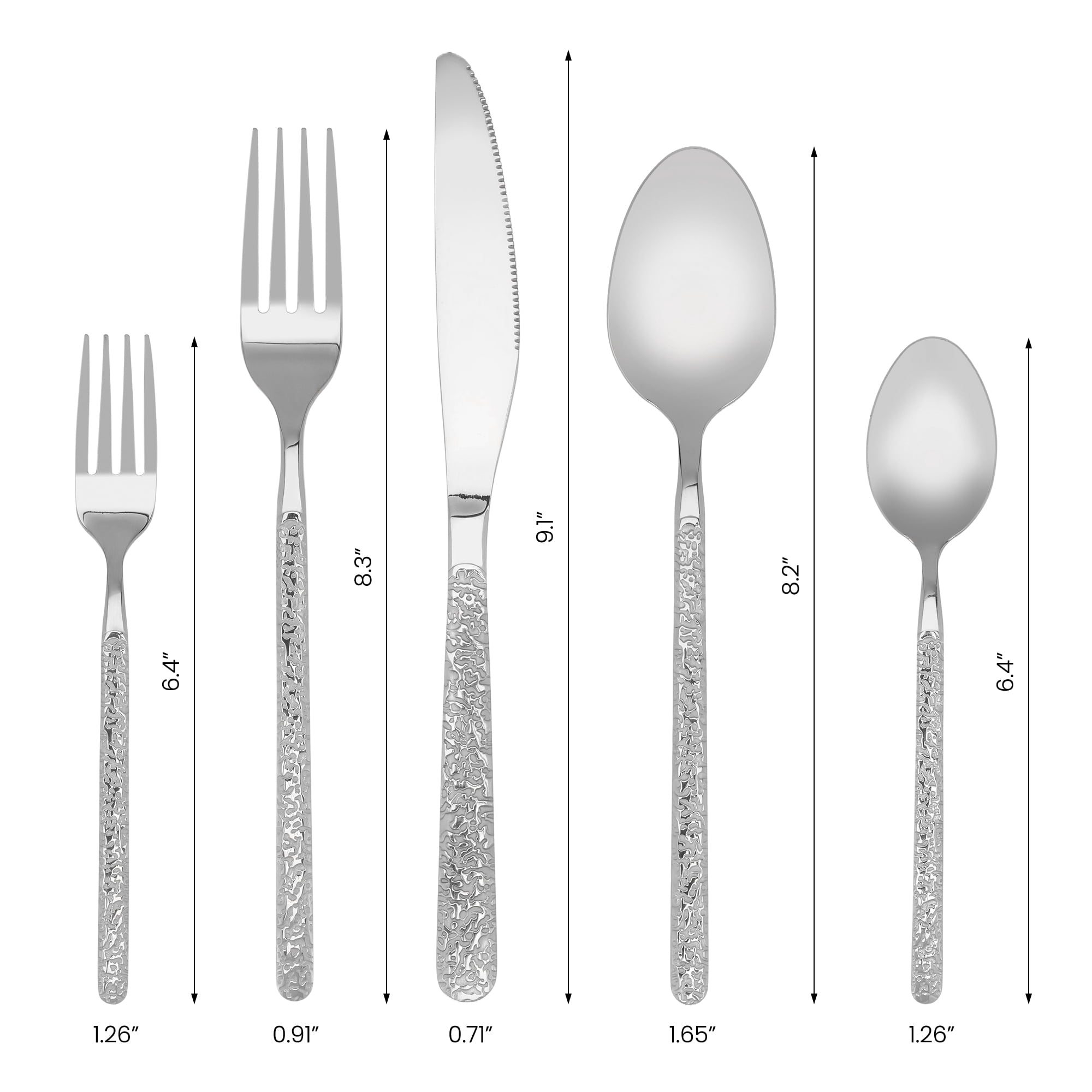 Unique Bargains 20 Piece  Stainless Steel Flatware Set with Texture and Mirror Silver