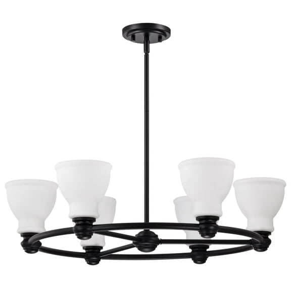 Nuvo Lighting Russel 6 Light Chandelier Matte Black with Satin White Glass