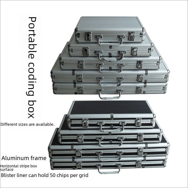 Caja de aluminio para chips con forma de maleta que puede contener chips de 40 mm y 43 mm, 200, 300, 400, 500 y 600 unidades