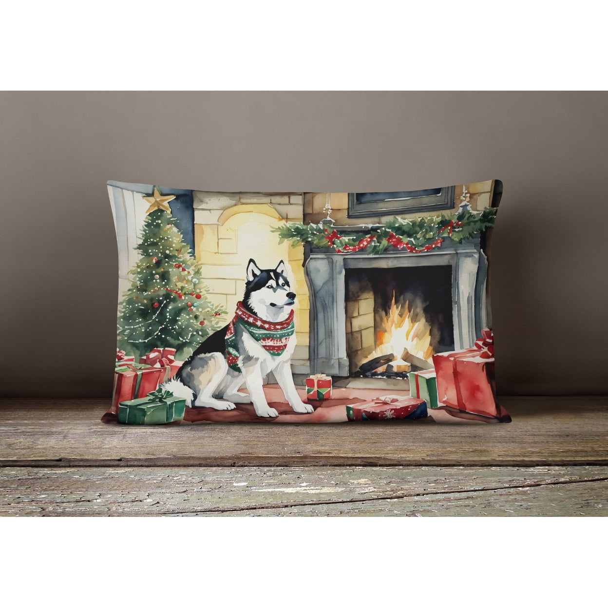 Siberian Husky Cozy Christmas Throw Pillow 12 in x 16 in