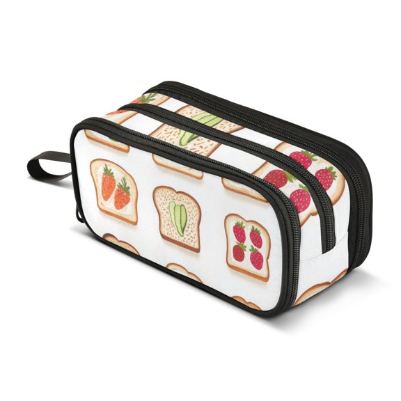 FORMRS Pencil Case with 3 Compartments Zipper Pouch, Elementary School Level and up, Various Toasts