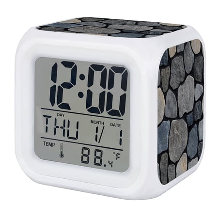 Rustic Stone Wall Digital Alarm Clock for Bedrooms, Smart LED Alarm Clock with 7 Color Changing Night Light, Farmhouse Natural Country Art Silent Wake Up Clocks for Sleep Study Cooking 3.2x3.2