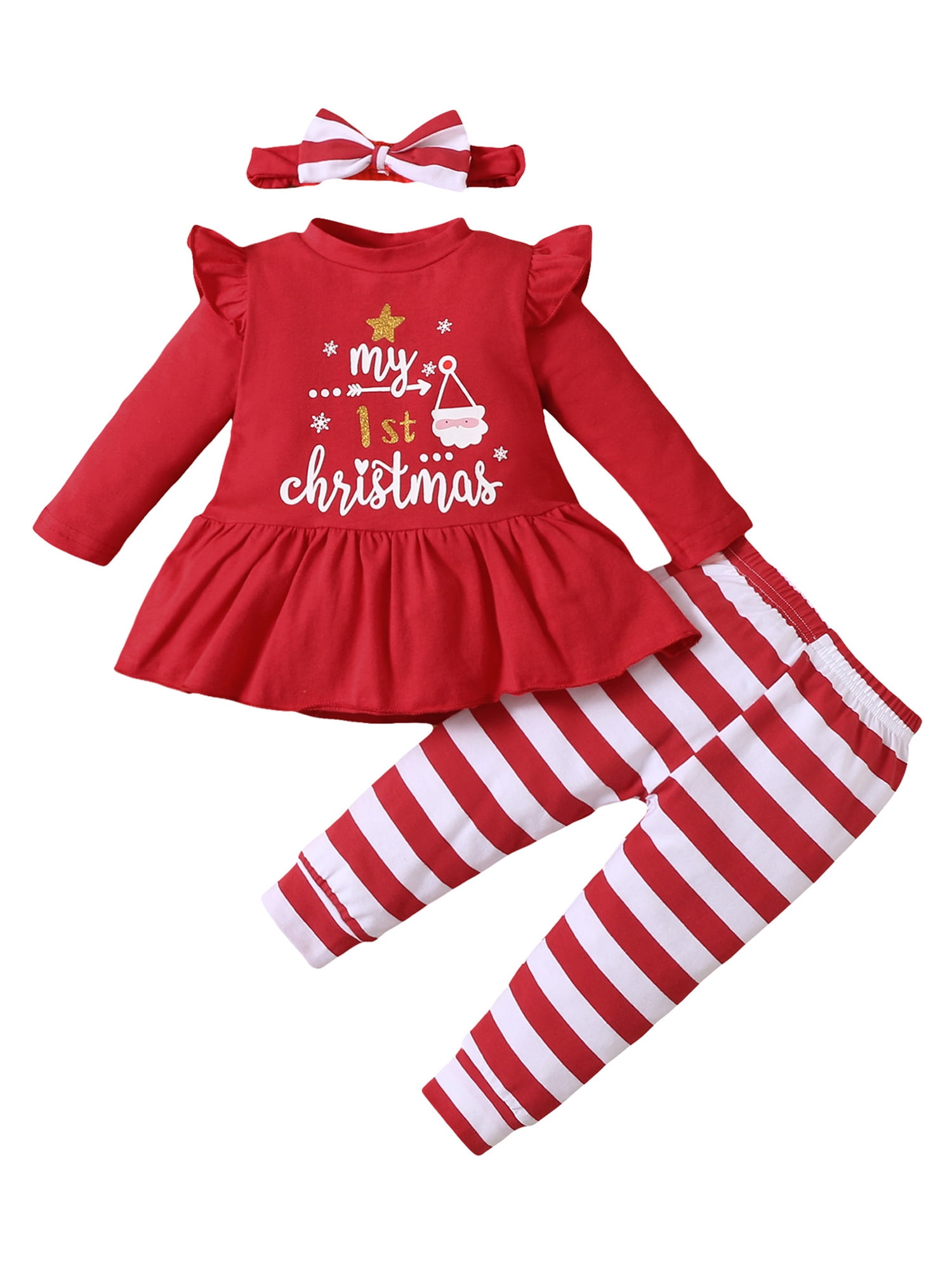 XMAS White Bodysuit Christmas Stick Candy Cane Red White Wave Baby Dress NB-12M 