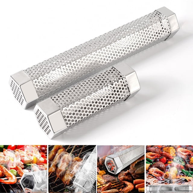 Visland Tube à Granulés en Acier Inoxydable pour Fumée de Barbecue avec Trous de Ventilation Résistant à la Chaleur Facile à Nettoyer Réutilisable Accessoires de Camping