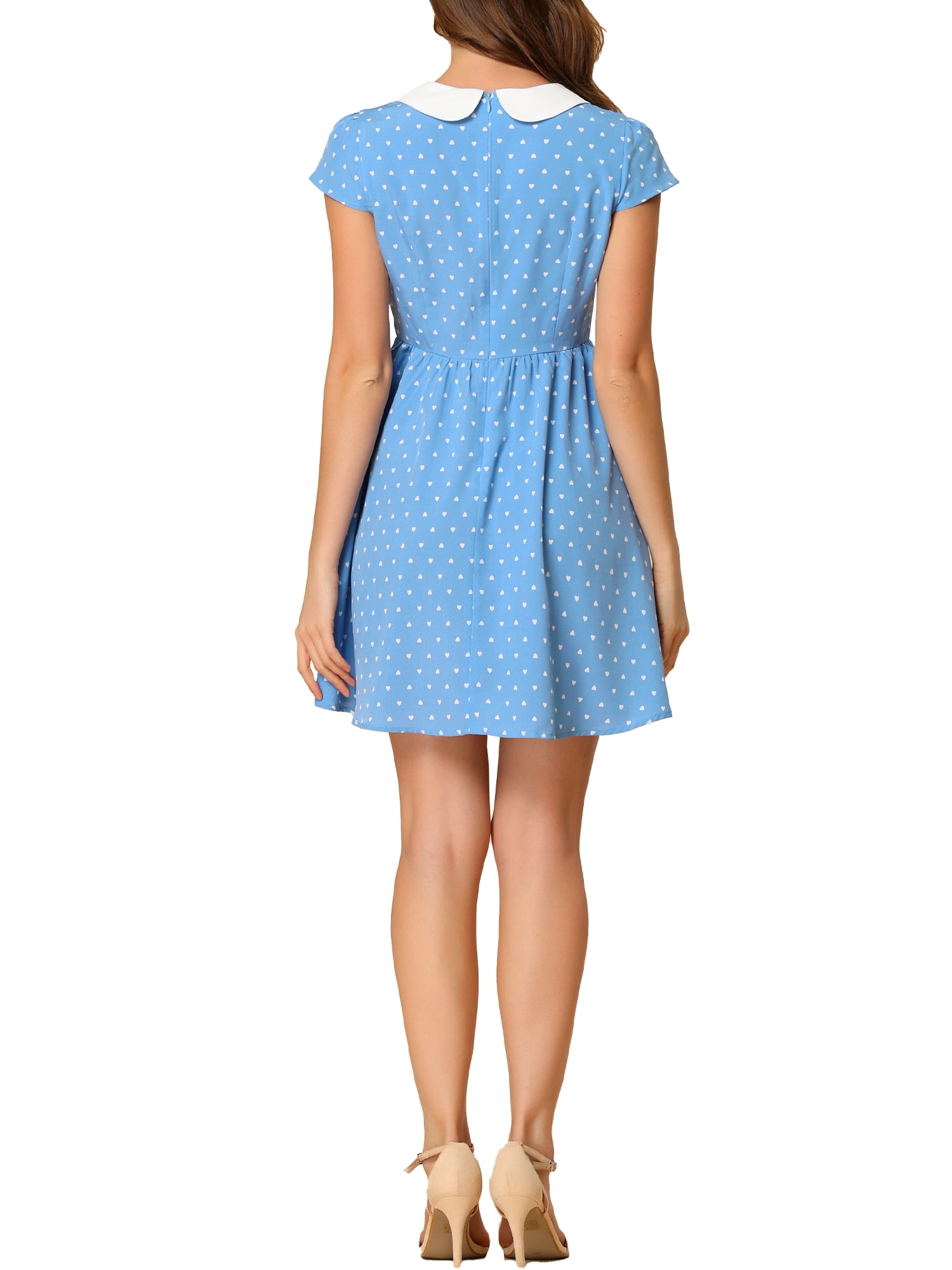 DARING DIVA Polka Dots Peter Pan Collar Above Knee Dress S Blue