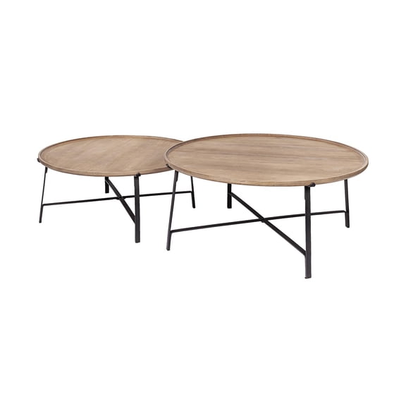 Mercana Furniture Helios I Solid Wood Nesting Table Set Brown/Black (Set of 2)