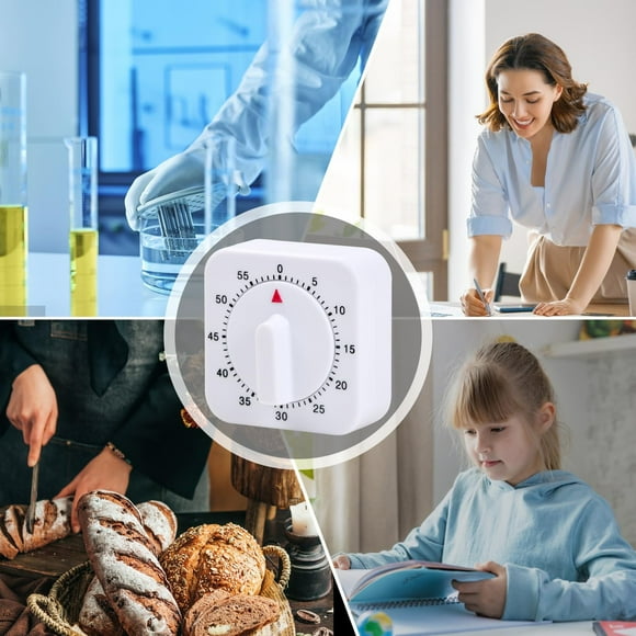 Boreal Craft Timer Clips for 24 Hour Timer Mechanical Kitchen Timer 60 Minute Countdown Timer Square Visual Timer White Management Timer With Alarm For Home Kitchen Cooking Baking Teacher Classroom