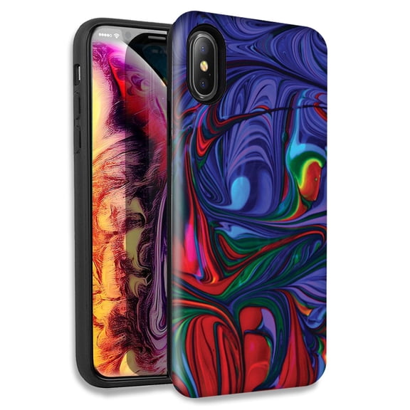 Mundaze Purple Red Oil Paint Double Layer Hybrid Case Cover For Apple iPhone XS Max