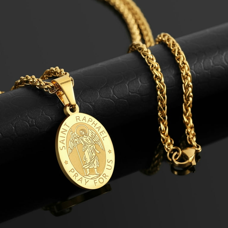 Gold Necklace Archangel Raphael Necklace Apsvo Gold Saint St
