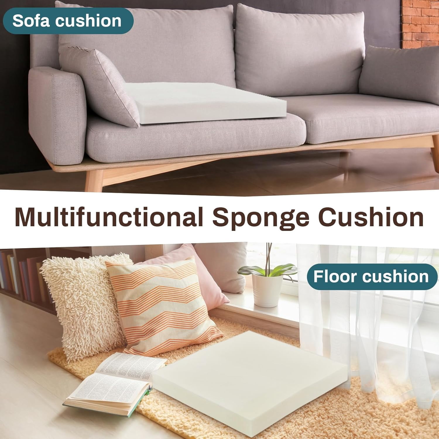 2 Pack 3" x 22" x 22" Upholstery High Density Foam Cushion Replacement Square Cut to Size Foam Couch for Chair Couches Padding Shipping Packing DIY Cosplay Projects(White)