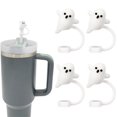 thumbnail image 1 of Bonitas tapas con forma de fantasma para pajitas, compatibles con Stanley Cup de 30 y 40 oz, 4 pajitas reutilizables de silicona, accesorios divertidos para vasos, 1 of 5