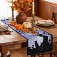 thumbnail image 6 of Halloween Table Runner - 120 Inch Long Black Horror Trees Bats Cats Birds Rustic Purple Cotton and Linen Blended Dress Scarves Farmhouse Table Runner for Kitchen Dining, Coffee Table, 13" x 120", 6 of 8