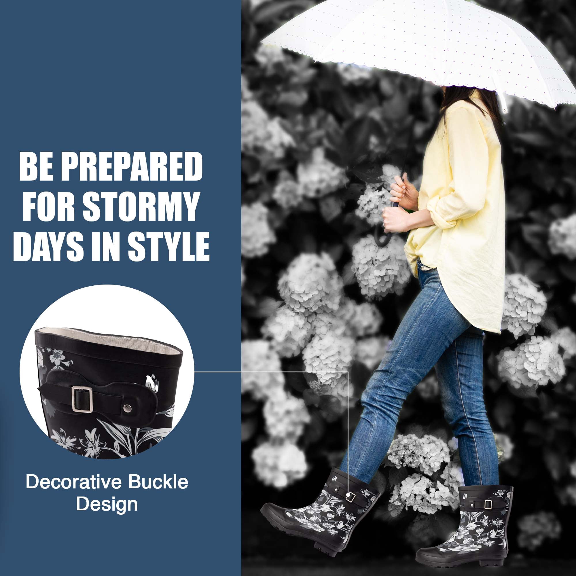 NORTY Womens Ankle-High Rain Boots 9 inch Female Snow Boots