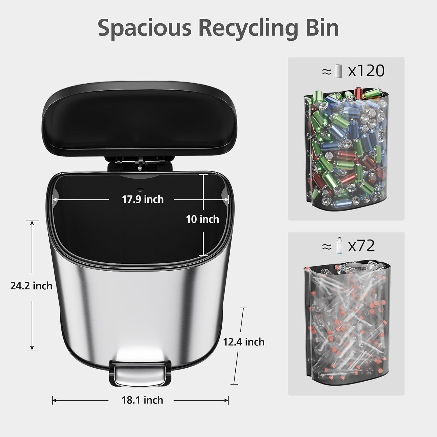 Garvee 13.2 Gallon Kitchen Trash Can with Lid,  D-Shape, Smudge Resistant, Stainless Steel, Silver