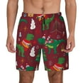 thumbnail image 3 of Uemuo Dinosaur Christmas Happy New Year Pattern Mens Swim Trunks Quick Dry Board Shorts with Mesh Lining, Stretch Beach Shorts Quick Dry No-Chafing Board Shorts-Medium, 3 of 9