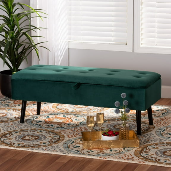 Baxton Studio Caine Upholstered & Tufted Bench, Green