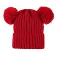 thumbnail image 2 of Chunky Knit Baby Beanie with Double Pom Poms, Solid Color Warm Winter Hat for Infants 6-36 Months, Cozy and Cute for Boys and Girls in Cold Weather-Red, 2 of 6